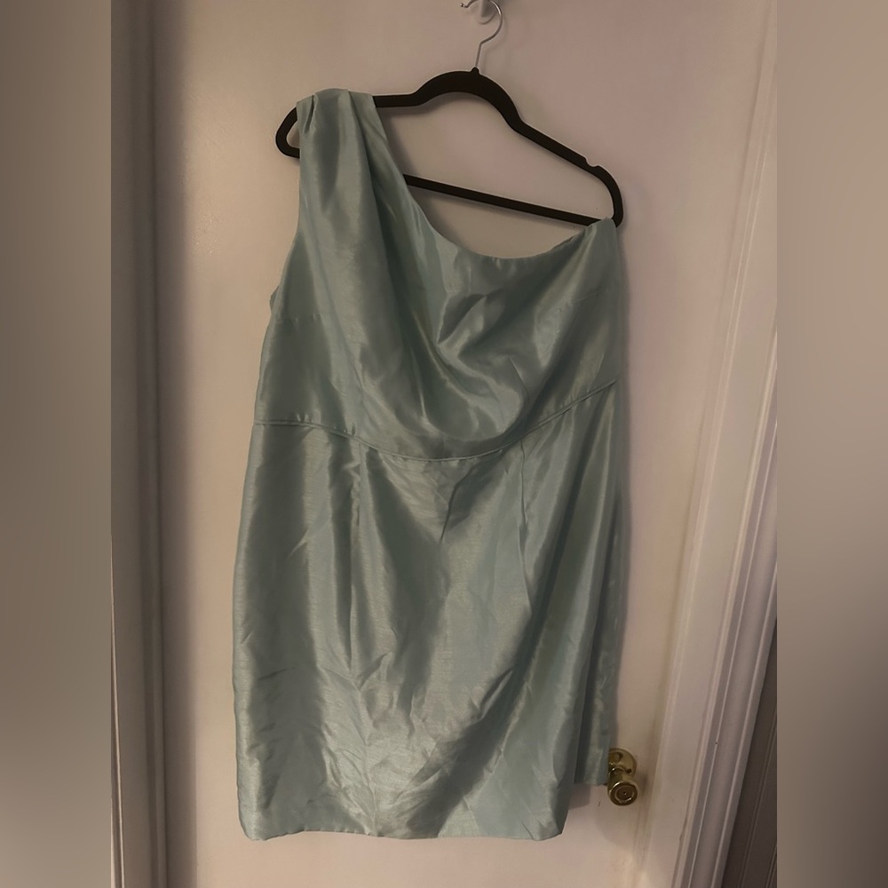 One-Shoulder Light Aqua Satin Dress